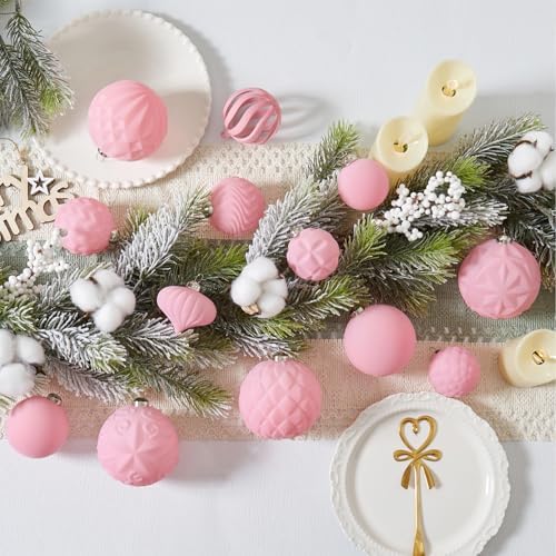 30pcs Velvet Christmas Ball Ornaments, Flocked Shatterproof Christmas Ornaments Hanging Xmas Tree Decorations Set for Home Party Holiday Decor (Multi-Size, Pink) - Image 3