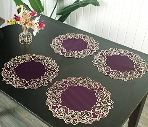 Decozen Set of 12 Doilies for Table, Lace Doilies - Rustic, Crochet, Farmhouse, Kitchen, Dining Table Centerpiece Decor - Round Christmas Placemats for Home 15 inch Gold Plum, The Granada Collection - Image 2
