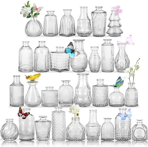 Glass Bud Vases in Bulk Set of 30 Pcs,Small Glass Vases for Flowers as Wedding Centerpieces for Tables,Clear Flower Vases Suitble for Wedding Decorations,Christmas Home Decor (Clear, 30 pcs) by earthgadgets