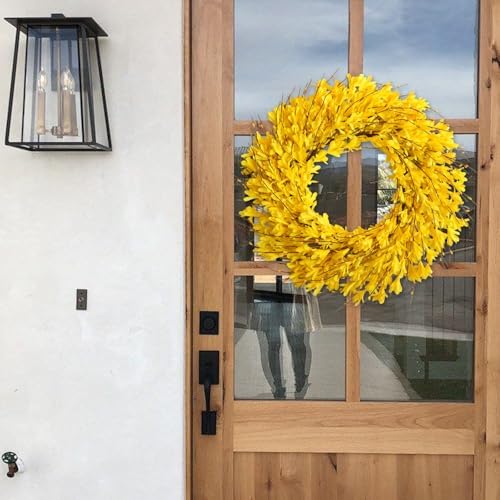 22inch Artificial Forsythia Flower Wreaths Spring Summer Fall Wreath Silk Leaves Wreath for Front Door Wreaths Porch Farmhouse Patio Garden Home Decor (Yellow) - Image 2