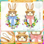 Zeyune 2 Pcs 18.1"x 11.4" Easter Bunny Wreath with Colorful Eggs Artificial Easter Wreath Mixed Flowers Green Leaves Hanging Bunny Shaped with Straw Hat and Bow for Front Door Wall(Bow Bunny) - Image 2