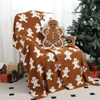 FuWeave Christmas Gingerbread Man Throw Blankets Pillow Set Include Double Sided Flannel Blanket 50 x 60 Inch and Gingerbread Man Plush Throw Pillows Cushion for Home Family Couch Sofa Bed Decorations by FuWeave