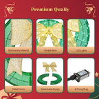 VINGLI 24in Pre Lit Christmas Wreath for Front Door Mantel & Stair Railing with Lights Indoor Outdoor Doorway Decor Garland,Green & Gold Stocking Ornaments Outdoor Christmas Decorations - Image 3