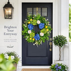 Vlorart 24In Outdoor Wreaths for Front Door Artificial Hydrangea Lemon Door Floral Summer Spring Wreath with Olive Leaves Mixed Flower UV Resistant for Farmhouse Window Wall Decor Outside All Season - Image 6