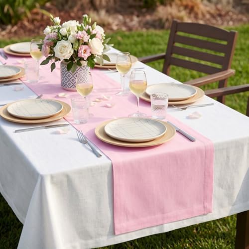 Solino Home 100% Pure Linen Table Runner Pink Lemonade, Fete 14 x 90 in - Image 2