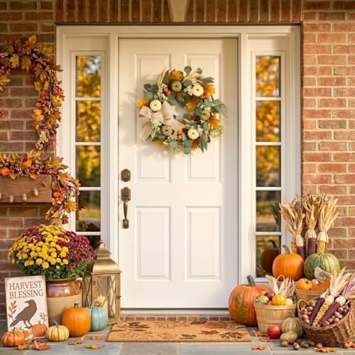 Valery Madelyn 24'' Fall Wreaths for Front Door with LED Lights - Image 2