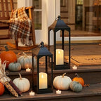 Fall Decor - 2-Pack 16.41" Black Metal Vintage Candle Lanterns with LED Flameless Candles – Decorative Indoor/Outdoor Fall Decorations for Home, Halloween Decor for Porch Mantel Table（NO Glass） - Image 5