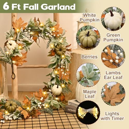 Waipfaru Fall Decor, 6 Ft Fall Garland for Mantle - Image 2