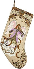 Peking Handicraft Angel with Violin Embroidered Christmas Stocking, 18-inch Length, Poly and Cotton Velvet, Holiday Seasonal Decoration by Peking+Handicraft