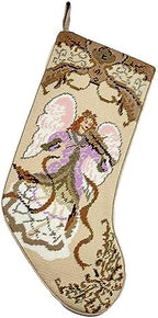Peking Handicraft Angel with Violin Embroidered Christmas Stocking, 18-inch Length, Poly and Cotton Velvet, Holiday Seasonal Decoration by Peking+Handicraft