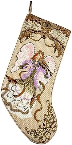 Peking Handicraft Angel with Violin Embroidered Christmas Stocking, 18-inch Length, Poly and Cotton Velvet, Holiday Seasonal Decoration by Peking+Handicraft
