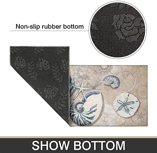 Nautical Kitchen Rugs Set 2 Piece,Ocean Theme Seashell Decorative Rugs for Kitchen, Tropical Beach Low-Profile Floor Mats Decorations for Home Kitchen (17"x48"+17"x30") - Image 7