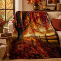 Red Maple Forest Flannel Blanket, 80X60in by Paopoed