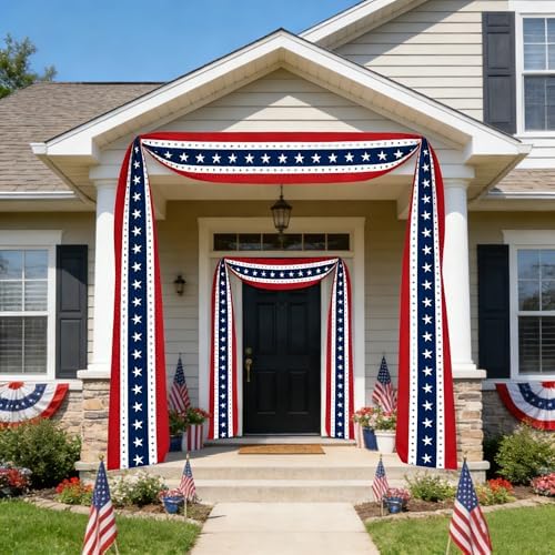 25ft 4th of July Decorations American Flag Bunting Patriotic Door Decor Outdoor Porch for Memorial Day 250th Independence（2 Pack) - Image 5