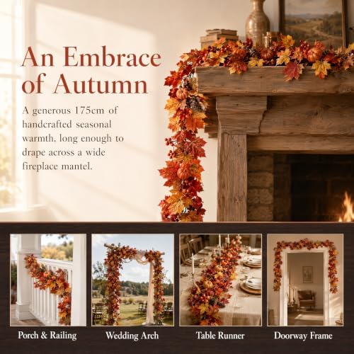 6FT Artificial Maple Leaf Garland, Fake Autumn Fall Vine Garland with Realistic Maple Leaves, Thanksgiving Halloween Harvest Fall Decor for Indoor Outdoor Porch Mantle Fireplace Table Home Decoration - Image 3