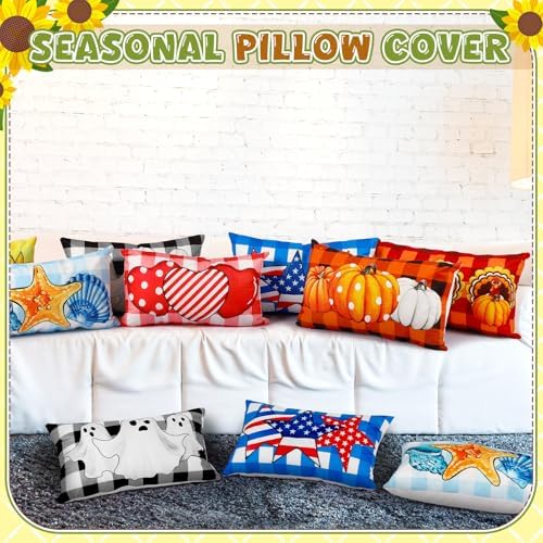 Mindsoft 14 Pcs Seasonal Holiday Pillow Cover 12 x 20 Inch Spring Patriotic Summer Lumbar Throw Pillow Covers Holiday Decorative Rectangle Throw Pillowcase for Home Office Sofa Decoration - Image 2