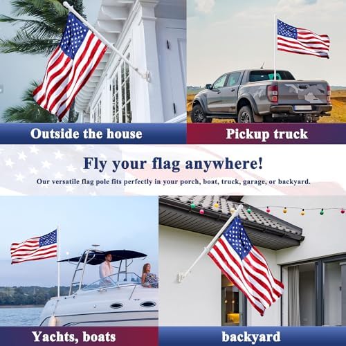 PHITRIC Flag Pole Kit, Tangle Free Spinning Stainless Steel Rustproof Flagpole for 3x5 Sports Fan Outdoor Flags for Outside House (White, 6FT, with Bracket) - Image 5
