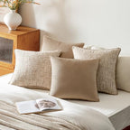 a moment Khaki 4 Pack Throw Pillow Covers - Chenille & Velvet Set with Piping, Farmhouse Textured Design Pillow Cases for Couch Sofa Bed Livingroom (22x22 Inch, No Insert) - Image 5