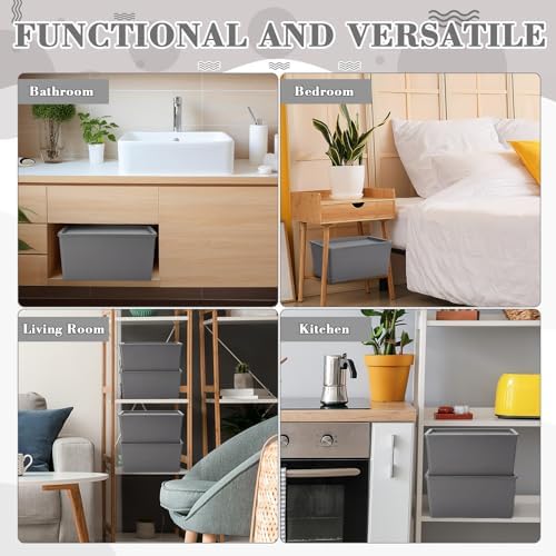 Menkxi 4 Pcs Storage Bins with Lids, Gray, Large - Image 5