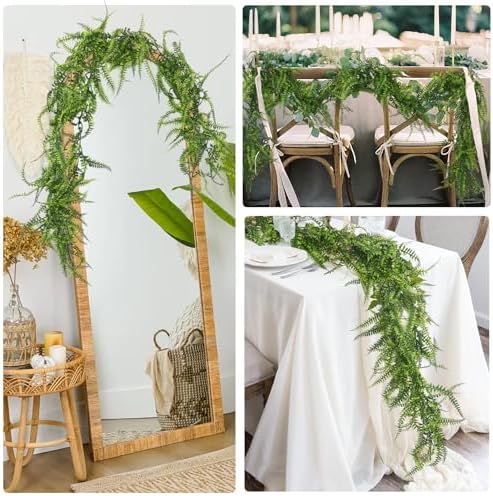 RECUTMS 4Pc Artificial Boston Ferns Garland 5.8Ft Green Fake Greenery Vines - Image 3