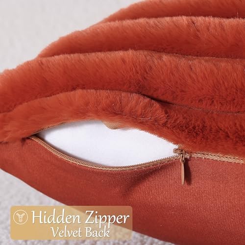 decorUhome Fall Faux Fur Throw Pillow Covers 26x26 Set of 2 Rust - Image 4