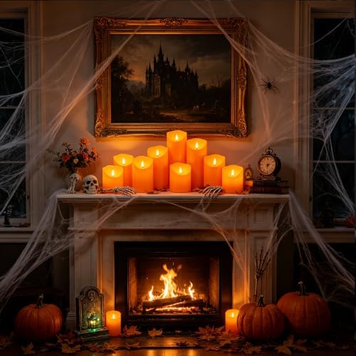 Eebuss Flameless Candles with Remote Timer, Battery Operated Realistic Flickering LED Candles, 9 Packs Fake Candles for Home Decor (D3 x H 3" 4" 5" 6" 7") Orange - Image 2