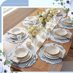 Breling 6 Set Gingham Placemat 17" x 13" Cotton Linen Placemat, Blue - Image 4