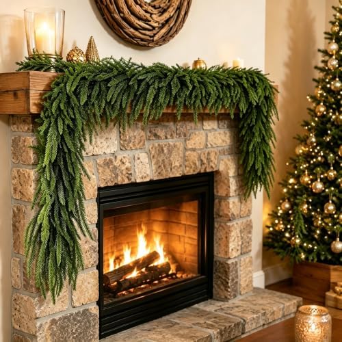 2Pcs 9FT Artificial Norfolk Pine Garland, Real Touch Christmas Garlands by LWuuywa