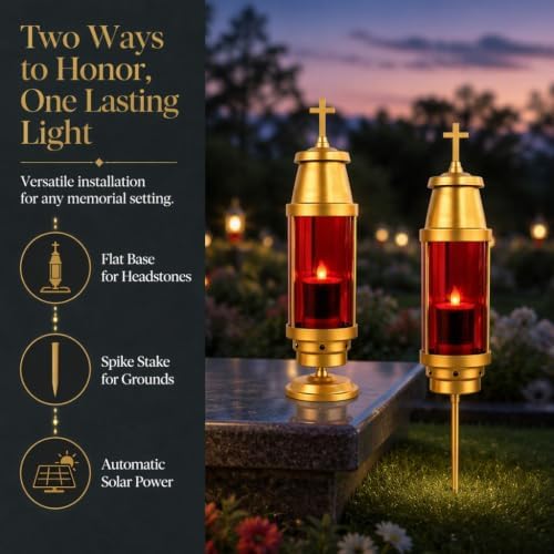 Cemetery Candle Holder for Grave, 33" Solar Cross Candle, Red - Image 3
