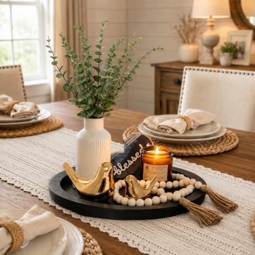 Rustic Modern Farmhouse Decor Set of 7 for Home Decor Living Room, Kitchen Counter, or Coffee Table Centerpieces Decor, Wood Round Decorative Tray Gifts for Women Men - Image 2