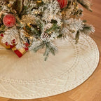 36 Inch White Knitted Christmas Tree Skirt Small Thick Cable Knit Round Cream for 4ft 5ft Tree Rustic Farmhouse Neutral Christmas Decor Tree Base Cover Xmas Home Decor (White-02) - Image 5