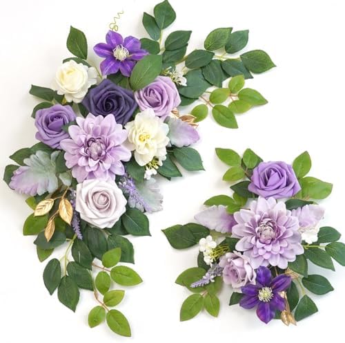 Wedding Decor Pack of 2 Welcome Sign Flower Backdrop Garland for Ceremony Reception Wall Easel Home Decoration Entryway Faux Outdoor Board Head Table Decor Lilac & Cream by Piklado