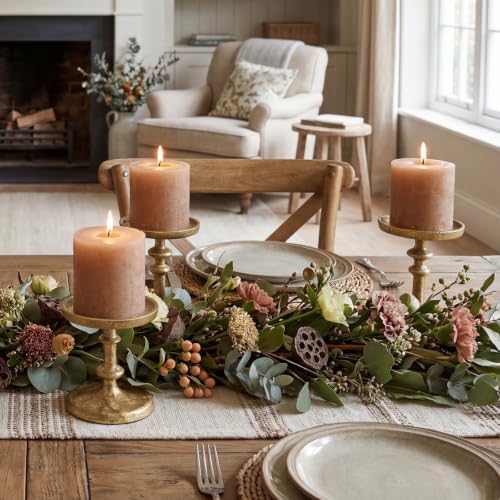 Gold Cast Iron Pillar Candle Holders Set of 2 Farmhouse Candlesticks - Image 2