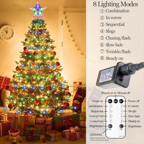 410LED Christmas Tree Lights with Star Topper, Christmas String Lights with Ring for Tree, 6.6FT x 16 Lines Fairy Twinkle Lights 8 Modes Timer Remote for Indoor Outdoor Xmas Tree Decor, Multicolor - Image 5