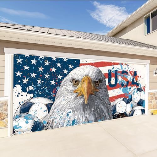 USA Soccer Garage Door Banner Decorations, 7x16ft Large Ameri can Flag Bald Eagle Football Mural, 2026 World Cup Outdoor Decor for Double Garage Door, Patriotic Party Supplies Wall Backdrop - Image 3
