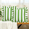 vctops Ruffle Square Throw Pillow Covers Boho Pink and Red Striped Decorative Pillowcases Set of 2, Soft Velvet Accent Cushion Cover Cases for Sofa Bed Living Room Decor (Green White,18"x18") by vctops