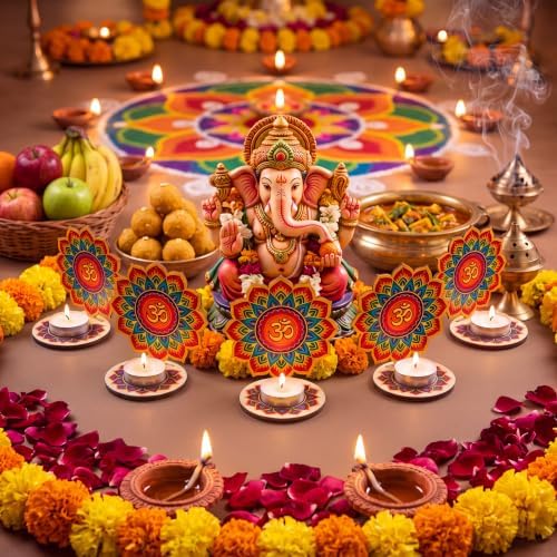 DoubleFill 24 Pack Indian Decorations for Pooja Candle Holder, Om Shadow - Image 5