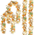 CQURE 4 Pack Fall Leaf Garland with Lights, Total 23.6Ft Artificial Fall Maple Leaves Autumn Vines Garland with LED Lights Thanksgiving Decor for Home Fireplace Party by CQURE