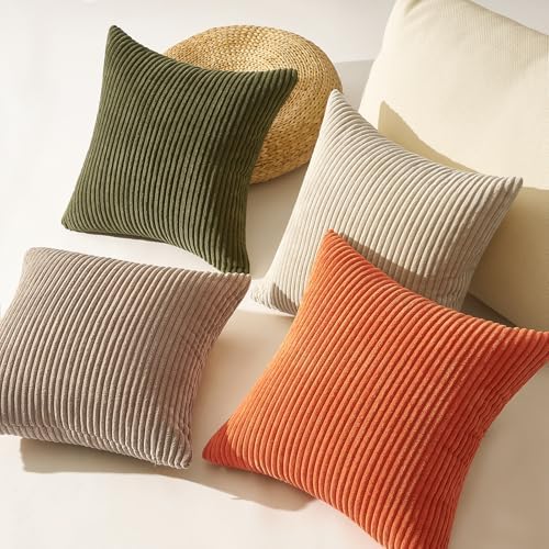 Topfinel Rust and Olive Green Velvet Throw Pillow Covers 24x24 Sofa Pillow Covers Boho Farmhouse Cushion Cases Soft Corduroy Fall Home Decor for Couch Bed Sofa Living Room Pack of 4 - Image 4