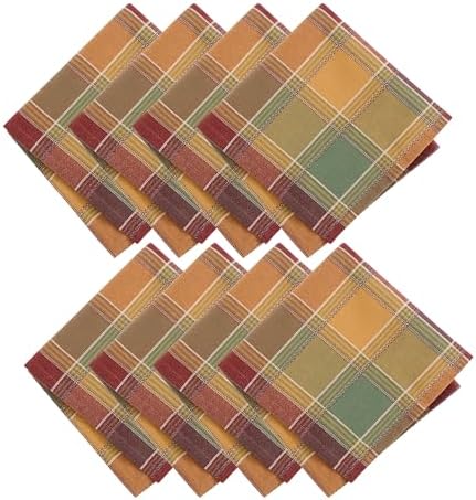 Autumn Acres Plaid Napkins, Set of 8, Multicolor - 17" W x 17" L by ElreneHomeFashions
