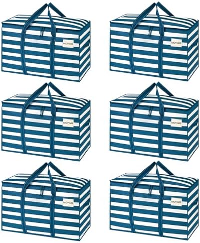 VENO 6 Pack Heavy Duty Moving Bags, Extra Large Storage Bags with Reinforced Handles & Strong Zippers, Foldable & Reusable Moving Box Alternative for Clothes & Dorm Storage by Veno