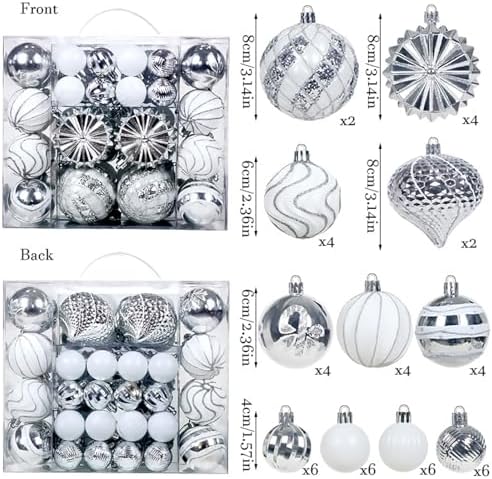 48 Pcs Christmas Balls Ornaments for Christmas Tree, Painted Shatterproof Plastic Decorative Baubles Hanging Ornaments for Xmas Tree Wreath Holiday Party Wedding Decoration, Silver White - Image 2