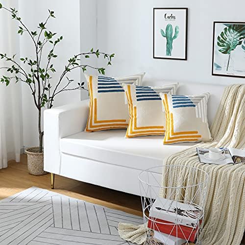 Yellow Blue Modern Tufted Embroidered Pillow Covers 16x16 Set of 2 - Image 6