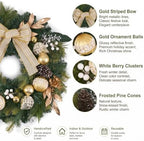 DecorbyHannah 24" Prelit Christmas Wreath for Front Door with Light (Gold) - Image 3