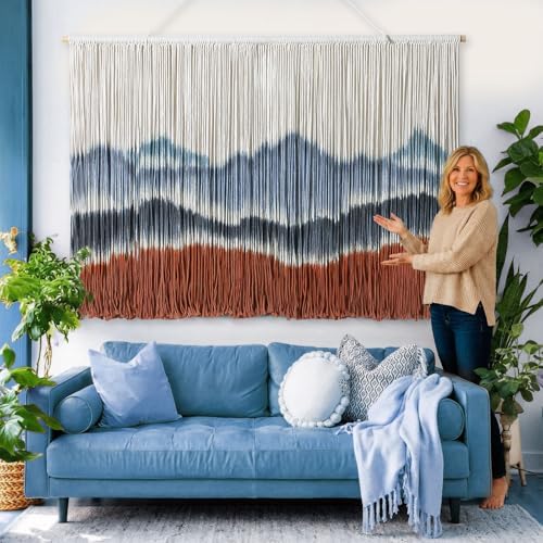 Tiamon Boho Wall Decor - 59''W x 35.4'' L Macrame Wall Hanging Dip-Dye Large Tapestry Art for Home Bathroom Farmhouse Bedroom Living Room Office Natural Modern Rustic Decoration - Image 6