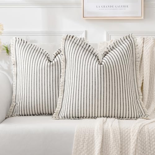 MIULEE Black Striped Euro Decorative Throw Pillow Covers, 22x22 by MIULEE