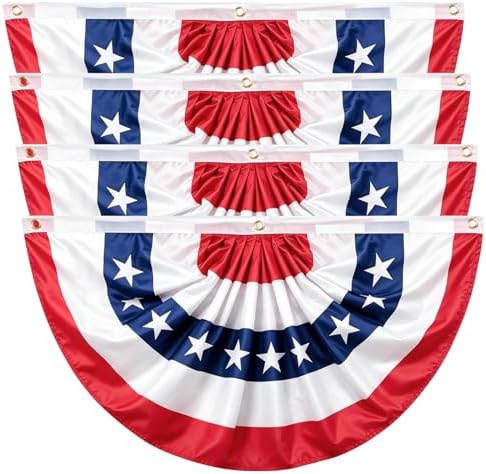4th of July Outdoor Decorations, 4 Pack 3x6 ft American Pleated Fan Flag for USA 250th Anniversary Red White Blue Patriotic Bunting for Independence Day Decor by iefoahChristmasGiftWrapping