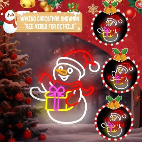 Christmas Neon Sign Waving Snowman Neon Sign for Wall Decor Led Neon Animated Christmas Lights Looks Like Snowman Waving Xmas Light Up Signs for Window Bedroom Festival Party Home Decoration Gift - Image 3