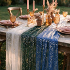 Artoid Mode 3PC Beige Green Blue Gauze Table Runner 120 Inch 10FT, Glitter Metallic Foil Sheer for Wedding Anniversary Holiday Birthday Home Party Decor - Image 3