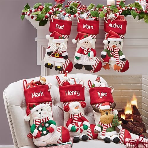Let's Make Memories Personalized Christmas Stocking - Stockings for Family - Embroided - 3-D Plush - Christmas Decor - 8"x18" - Candy Cane Family - Santa - Image 4